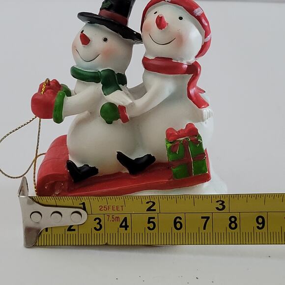 Festive Snowman Figurine on Sled with Gift Decoration 3.5x3 inches - Picture 13 of 13